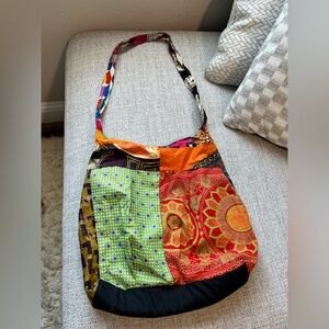 Boho colorful hippie vibe patchwork cloth bag tote
